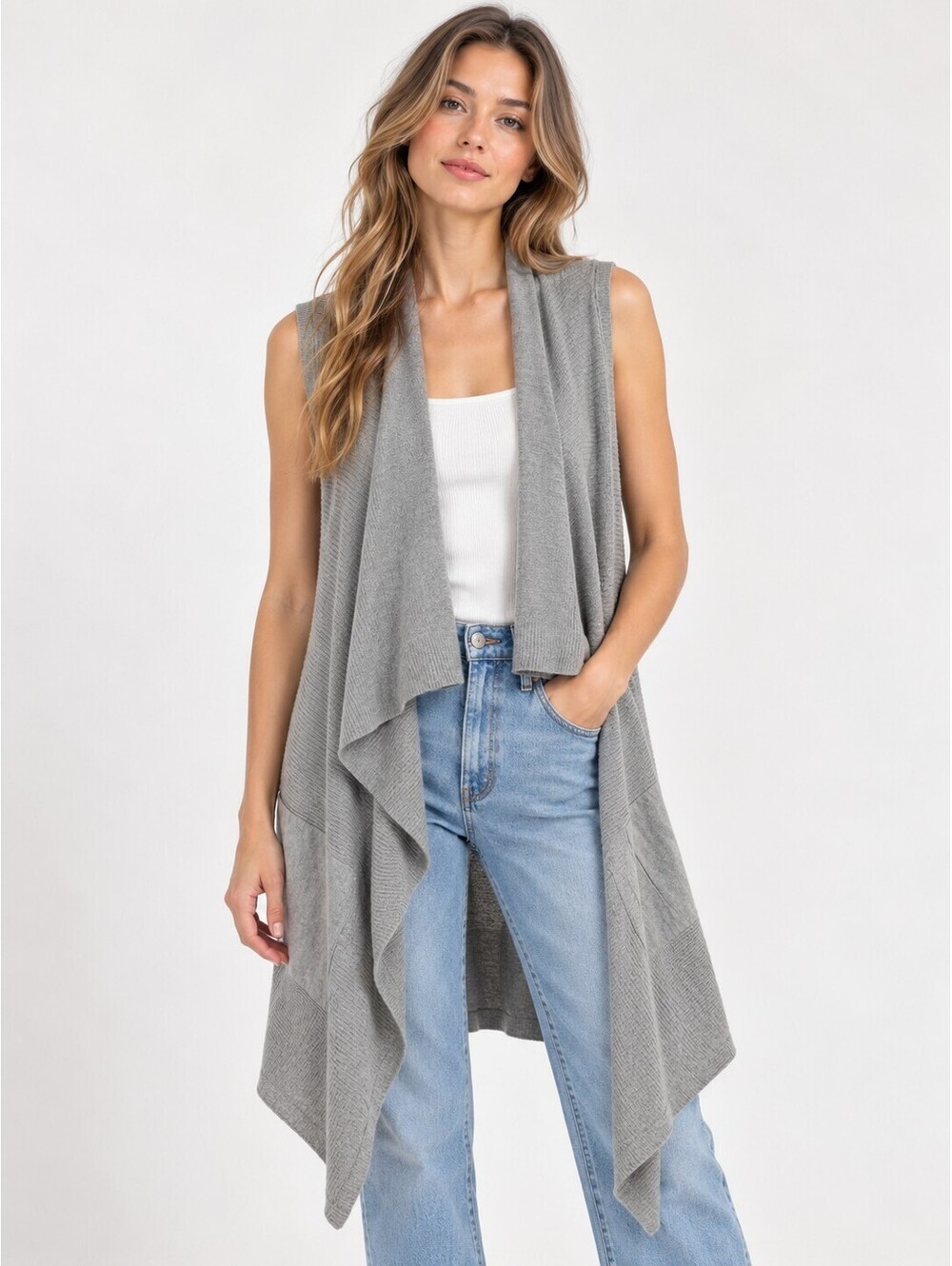 Banana Republic Gray Wool Blend Waterfall Draped Longline Vest M